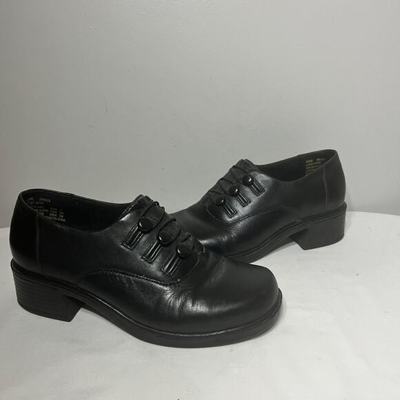 Earth Shoe Sophia Black Leather Oxford Slip On Chunky Goth Grunge Casual 7 - Picture 1 of 9